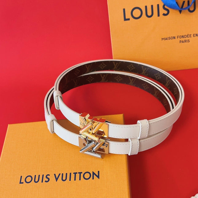 LV GO-14 20MM BELT IN WHITE CALFSKIN GOLD HARDWARE