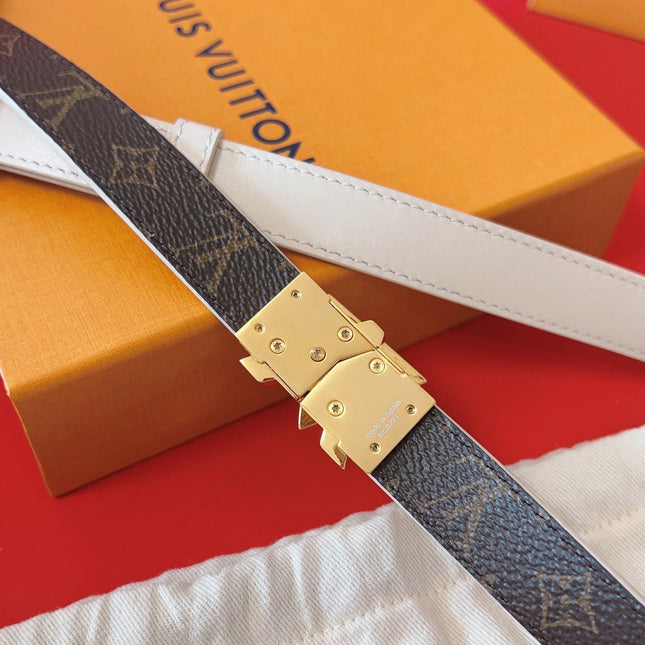 LV GO-14 20MM BELT IN WHITE CALFSKIN GOLD HARDWARE
