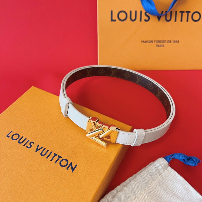 LV GO-14 20MM BELT IN WHITE CALFSKIN GOLD HARDWARE