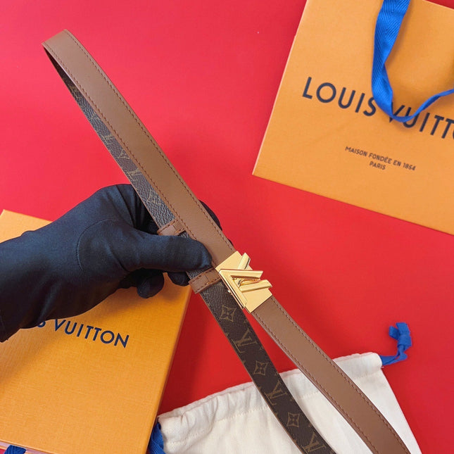 LV GO-14 20MM BELT IN BRONZE BROWN CALFSKIN GOLD HARDWARE