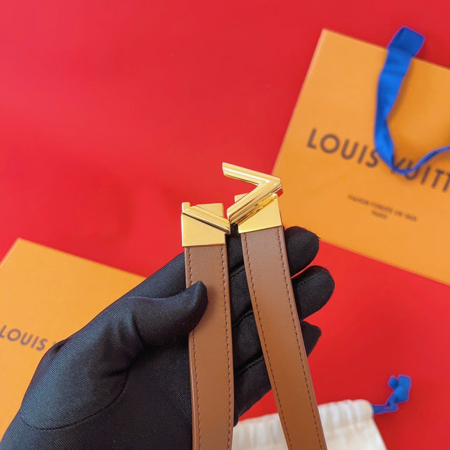 LV GO-14 20MM BELT IN BRONZE BROWN CALFSKIN GOLD HARDWARE