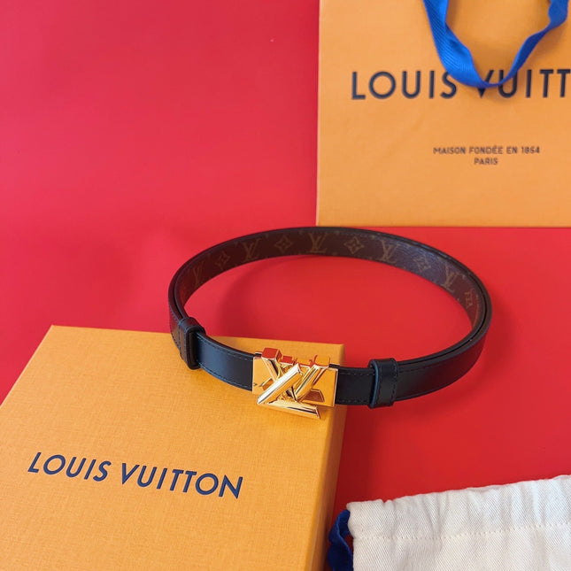 LV GO-14 20MM BELT IN BLACK CALFSKIN GOLD HARDWARE