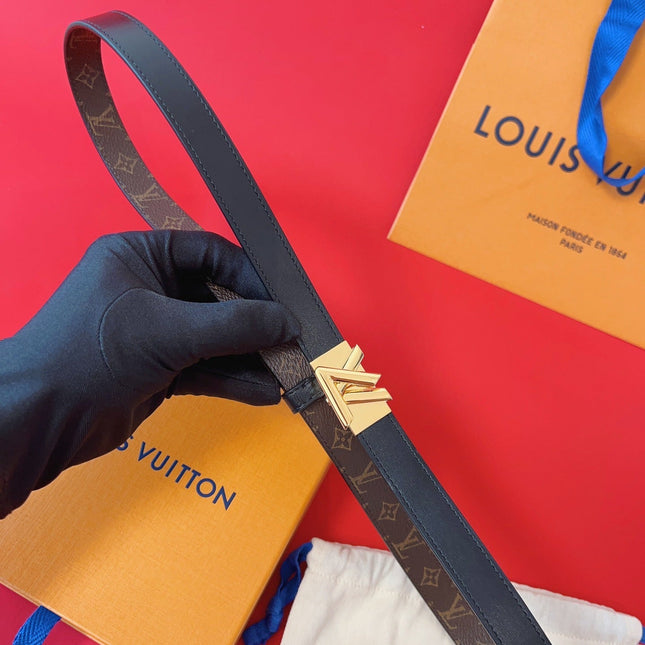 LV GO-14 20MM BELT IN BLACK CALFSKIN GOLD HARDWARE