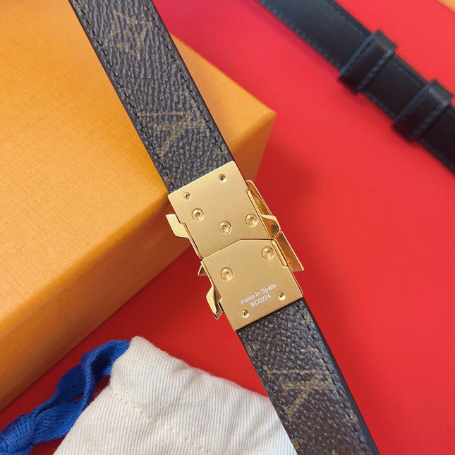 LV GO-14 20MM BELT IN BLACK CALFSKIN GOLD HARDWARE