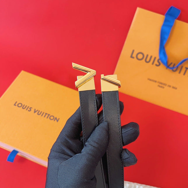 LV GO-14 20MM BELT IN BLACK CALFSKIN GOLD HARDWARE