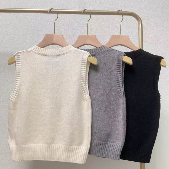 CC Sequined ribbed V-neck knitted vest