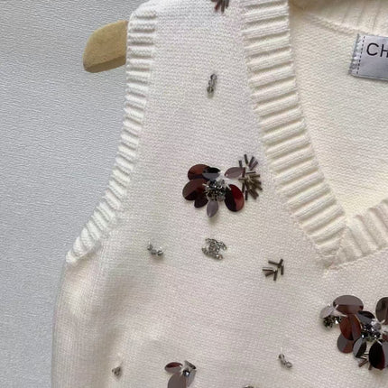 CC Sequined ribbed V-neck knitted vest