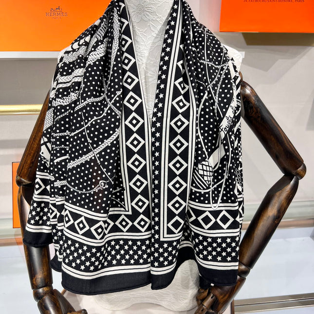 SCARF 140 CM IN BLACK MIX WHITE CASHMERE AND SILK 379767