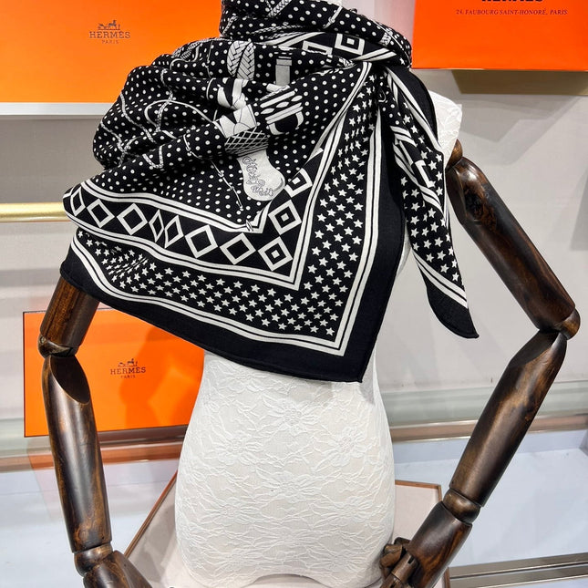 SCARF 140 CM IN BLACK MIX WHITE CASHMERE AND SILK 379767