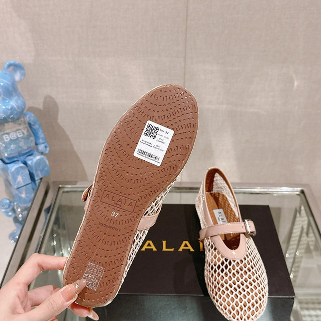 ALAIA BALLET FLATS IN NUDE BEIGE MESH