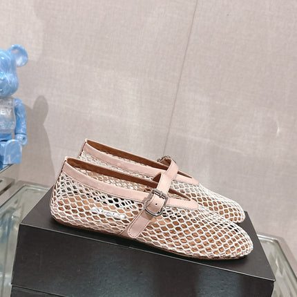 ALAIA BALLET FLATS IN NUDE BEIGE MESH