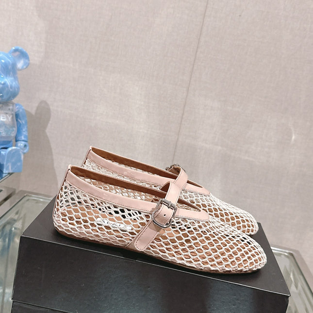 ALAIA BALLET FLATS IN NUDE BEIGE MESH