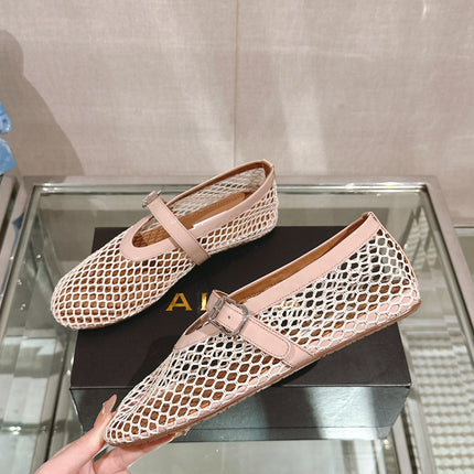ALAIA BALLET FLATS IN NUDE BEIGE MESH