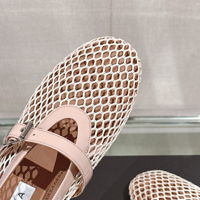 ALAIA BALLET FLATS IN NUDE BEIGE MESH