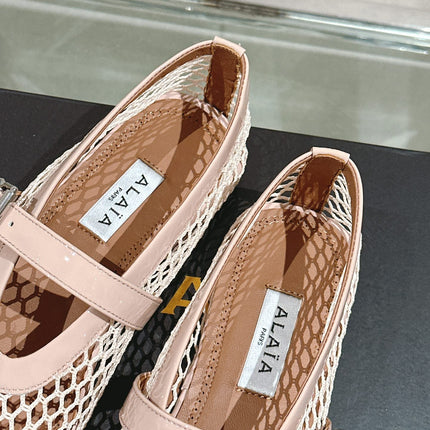 ALAIA BALLET FLATS IN NUDE BEIGE MESH