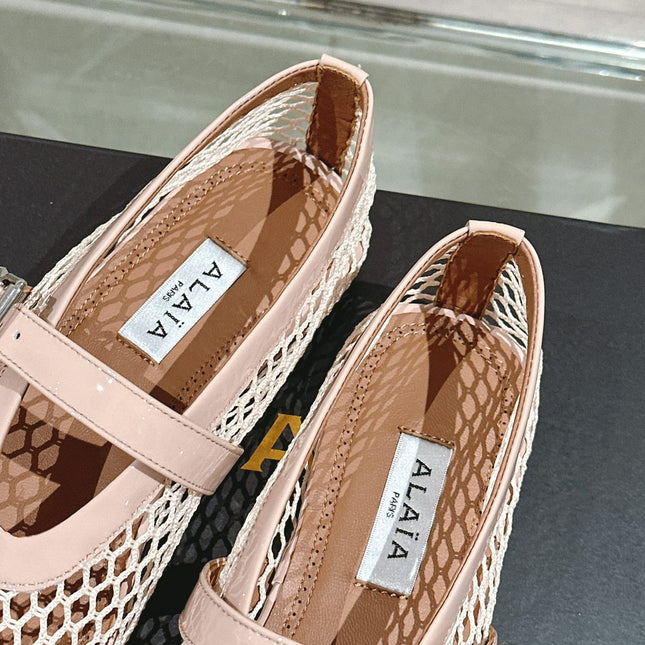 ALAIA BALLET FLATS IN NUDE BEIGE MESH