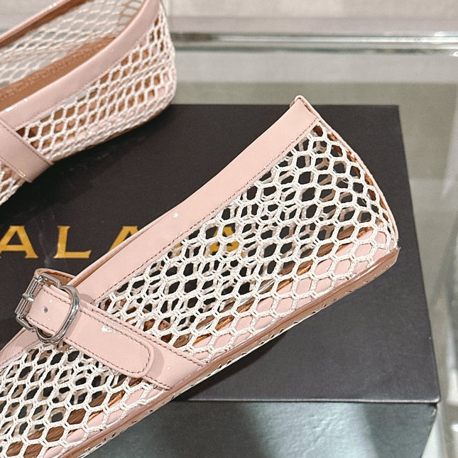 ALAIA BALLET FLATS IN NUDE BEIGE MESH