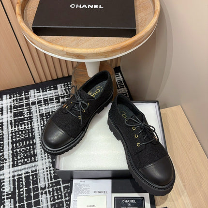 CC OXFORD SHOES IN BLACK TWEED AND CALFSKIN