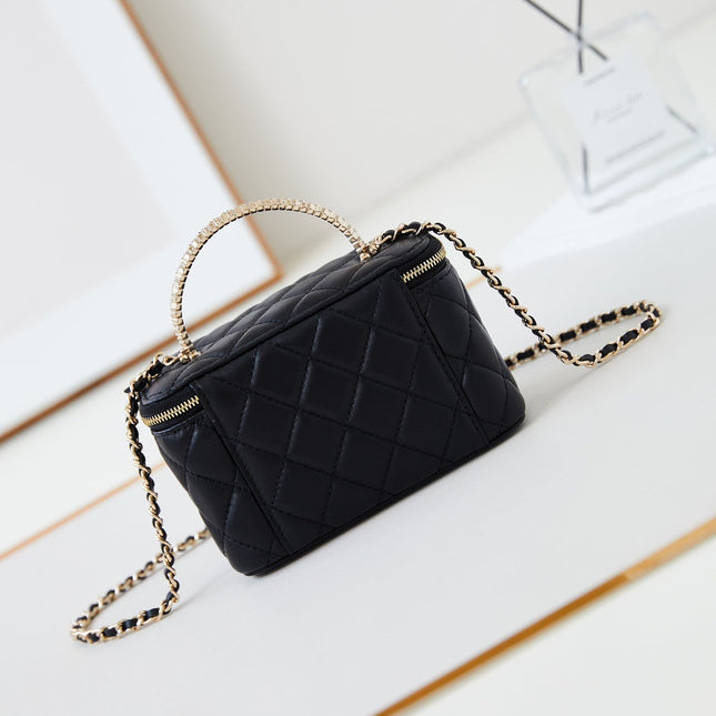 CHANEL 25S MINI VANITY BAG 16 CM IN BLACK LAMBSKIN WITH CRYSTAL-EMBELLISHED CC LOGO