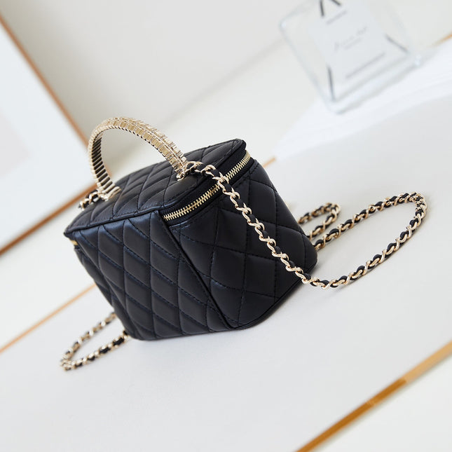 CHANEL 25S MINI VANITY BAG 16 CM IN BLACK LAMBSKIN WITH CRYSTAL-EMBELLISHED CC LOGO