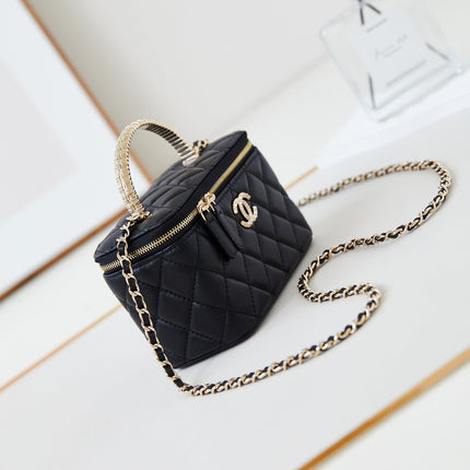 CHANEL 25S MINI VANITY BAG 16 CM IN BLACK LAMBSKIN WITH CRYSTAL-EMBELLISHED CC LOGO