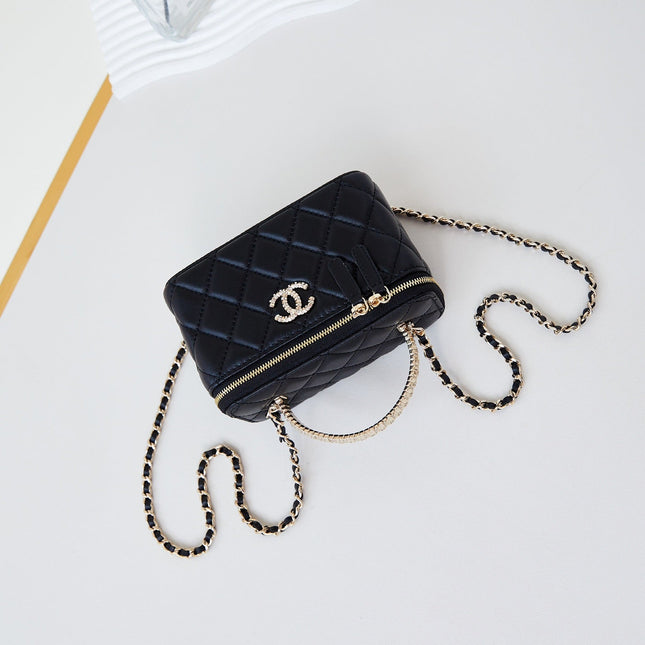 CHANEL 25S MINI VANITY BAG 16 CM IN BLACK LAMBSKIN WITH CRYSTAL-EMBELLISHED CC LOGO