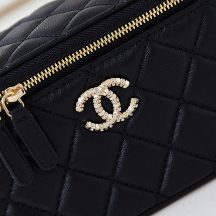 CHANEL 25S MINI VANITY BAG 16 CM IN BLACK LAMBSKIN WITH CRYSTAL-EMBELLISHED CC LOGO