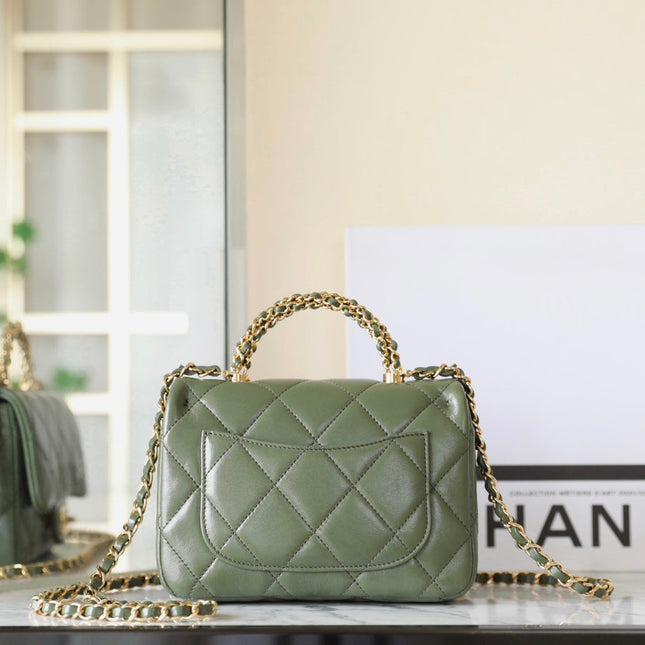 CHANEL 25S FLAP BAG 19 CM IN MOSS GREEN LAMBSKIN WITH GOLD HARDWARE