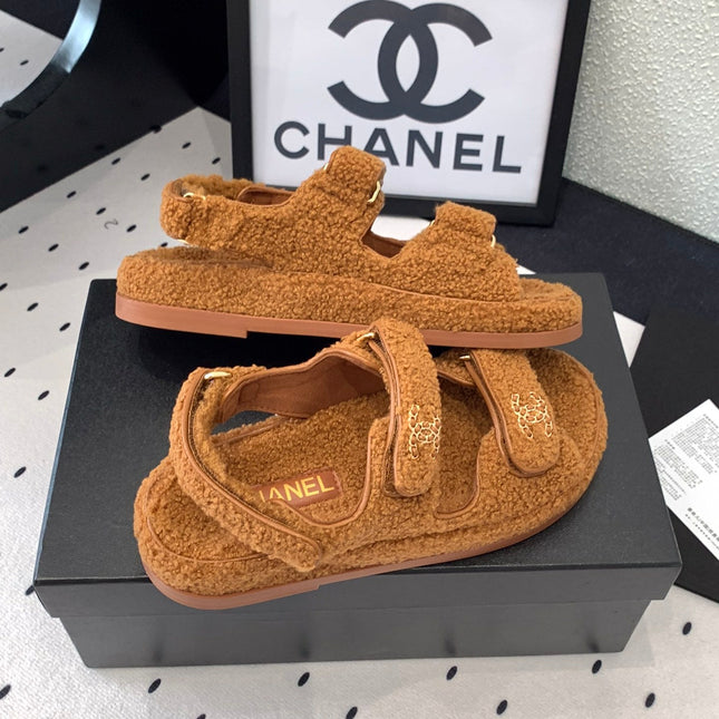 CC DAD SANDAL BRONZE BROWN LAMB FUR