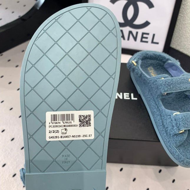 CC DAD SANDAL AEGEAN BLUE LAMB FUR