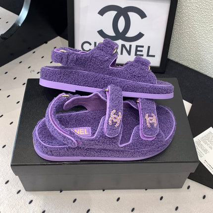 CC DAD SANDAL PLUM PURPLE LAMB FUR