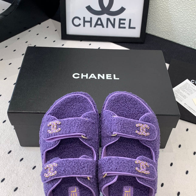 CC DAD SANDAL MULE IN PLUM PURPLE LAMB FUR