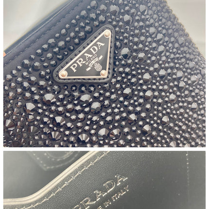 PANIER BUCKET BAG 16 IN BLACK CALFSKIN ATTACHED FULL CRYSTALS