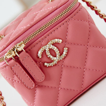 CHANEL 25S MINI VANITY BAG 11 CM IN PEACH PINK LAMBSKIN WITH CRYSTAL-EMBELLISHED CC LOGO