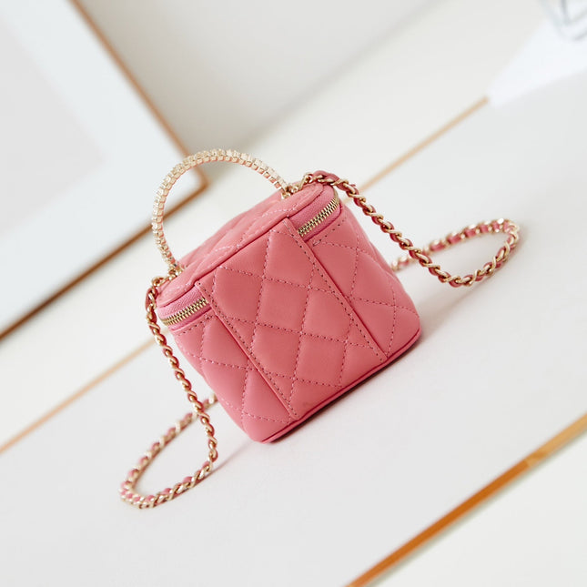 CHANEL 25S MINI VANITY BAG 11 CM IN PEACH PINK LAMBSKIN WITH CRYSTAL-EMBELLISHED CC LOGO