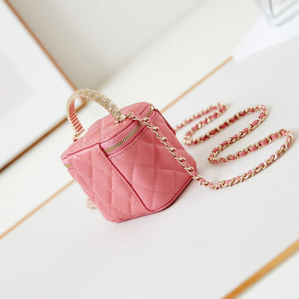 CHANEL 25S MINI VANITY BAG 11 CM IN PEACH PINK LAMBSKIN WITH CRYSTAL-EMBELLISHED CC LOGO
