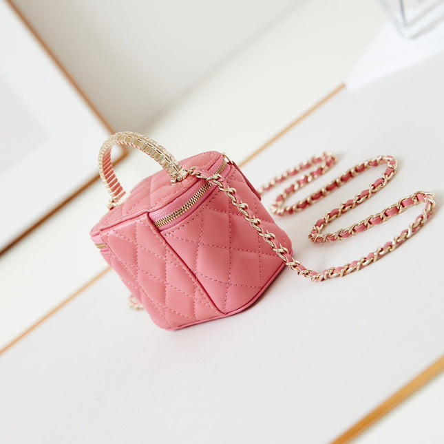 CHANEL 25S MINI VANITY BAG 11 CM IN PEACH PINK LAMBSKIN WITH CRYSTAL-EMBELLISHED CC LOGO