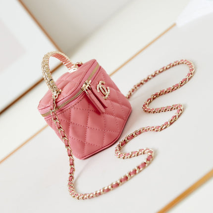 CHANEL 25S MINI VANITY BAG 11 CM IN PEACH PINK LAMBSKIN WITH CRYSTAL-EMBELLISHED CC LOGO