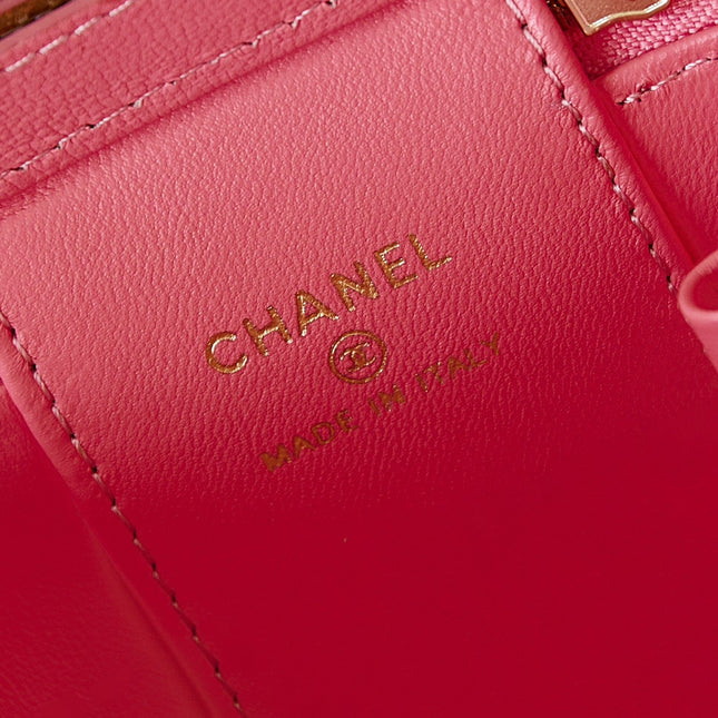 CHANEL 25S MINI VANITY BAG 11 CM IN PEACH PINK LAMBSKIN WITH CRYSTAL-EMBELLISHED CC LOGO