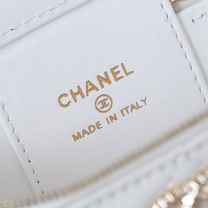 CHANEL 25S MINI VANITY BAG 11 CM IN WHITE LAMBSKIN WITH CRYSTAL-EMBELLISHED CC LOGO
