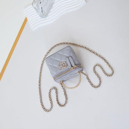 CHANEL 25S MINI VANITY BAG 11 CM IN GREY LAMBSKIN WITH CRYSTAL-EMBELLISHED CC LOGO