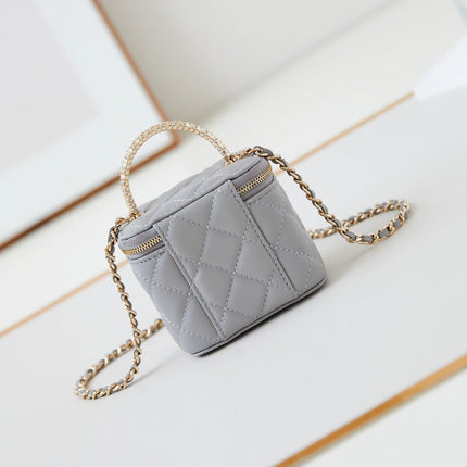 CHANEL 25S MINI VANITY BAG 11 CM IN GREY LAMBSKIN WITH CRYSTAL-EMBELLISHED CC LOGO