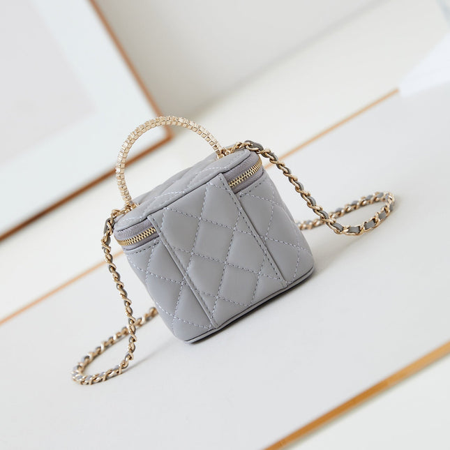 CHANEL 25S MINI VANITY BAG 11 CM IN GREY LAMBSKIN WITH CRYSTAL-EMBELLISHED CC LOGO