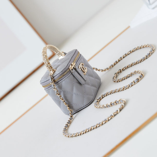 CHANEL 25S MINI VANITY BAG 11 CM IN GREY LAMBSKIN WITH CRYSTAL-EMBELLISHED CC LOGO