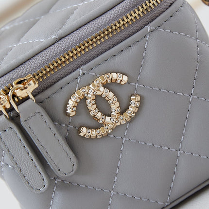 CHANEL 25S MINI VANITY BAG 11 CM IN GREY LAMBSKIN WITH CRYSTAL-EMBELLISHED CC LOGO