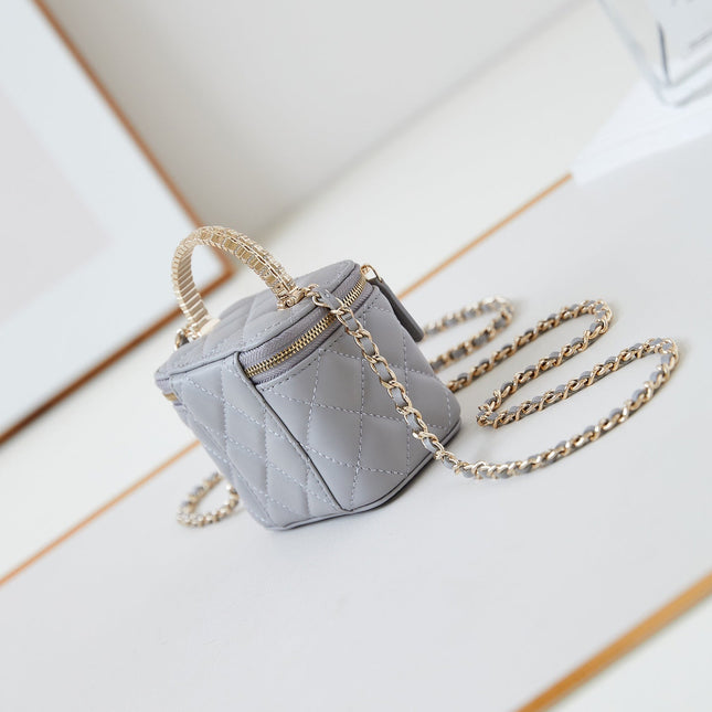 CHANEL 25S MINI VANITY BAG 11 CM IN GREY LAMBSKIN WITH CRYSTAL-EMBELLISHED CC LOGO