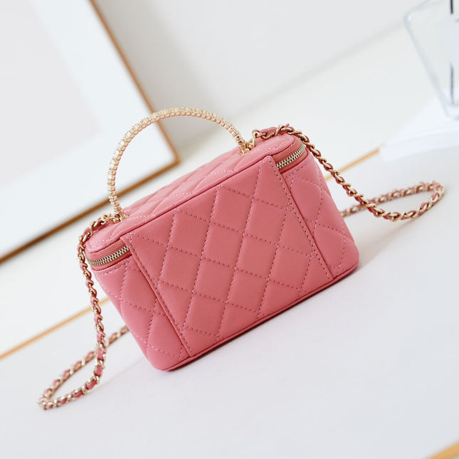 CHANEL 25S MINI VANITY BAG 16 CM IN PEACHY PINK LAMBSKIN WITH CRYSTAL-EMBELLISHED CC LOGO