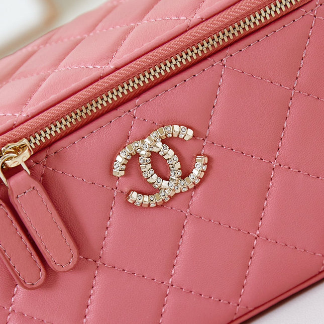 CHANEL 25S MINI VANITY BAG 16 CM IN PEACHY PINK LAMBSKIN WITH CRYSTAL-EMBELLISHED CC LOGO