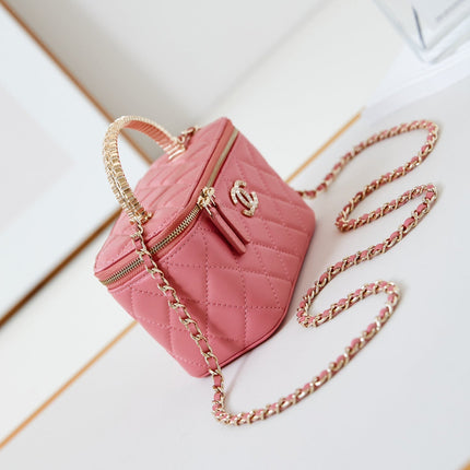 CHANEL 25S MINI VANITY BAG 16 CM IN PEACHY PINK LAMBSKIN WITH CRYSTAL-EMBELLISHED CC LOGO
