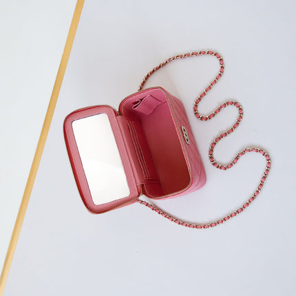 CHANEL 25S MINI VANITY BAG 16 CM IN PEACHY PINK LAMBSKIN WITH CRYSTAL-EMBELLISHED CC LOGO